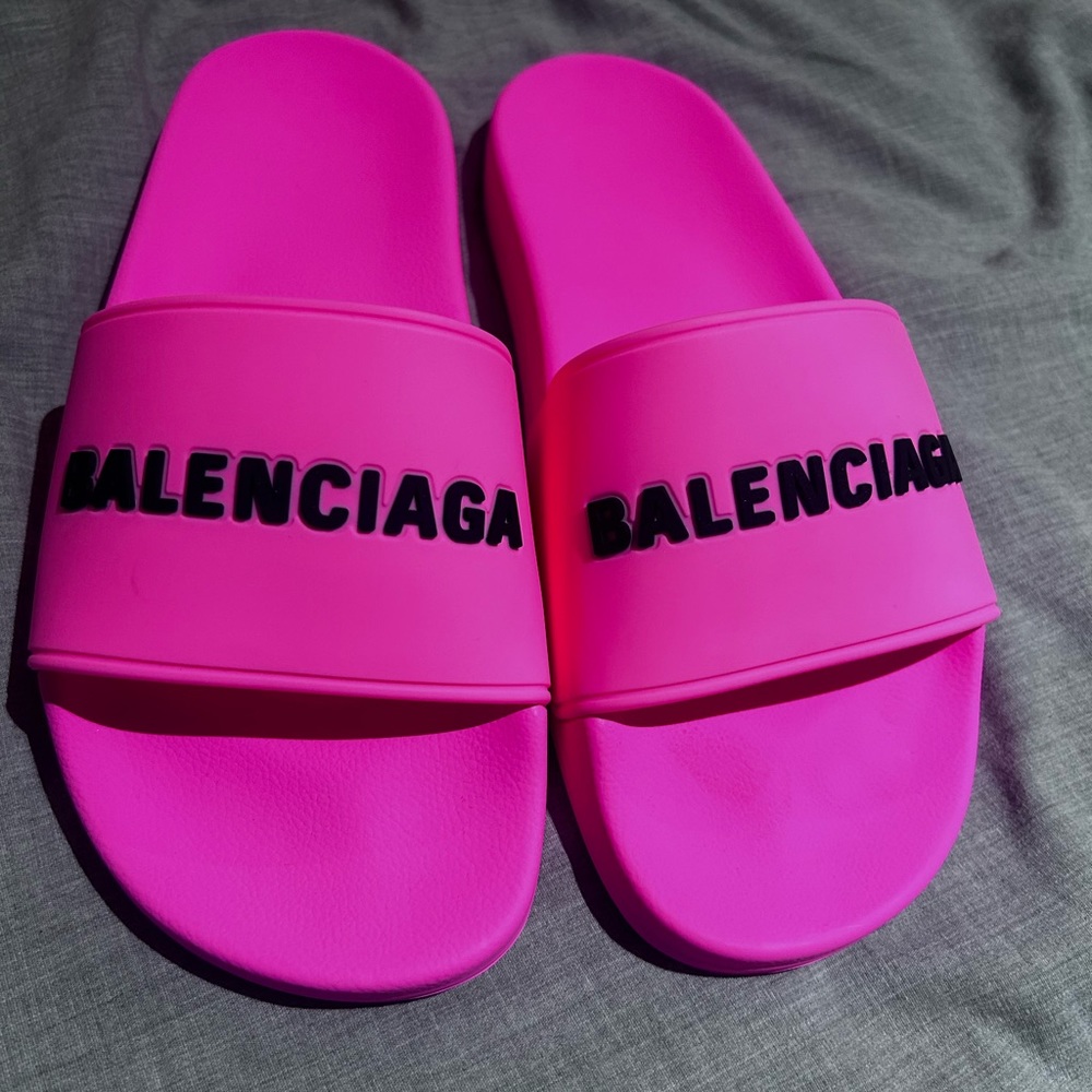 Balenciaga neon pink slides size 9
